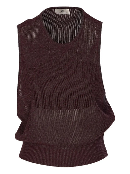 Mesh Sleeveless Top Draped Hem