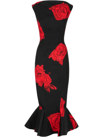 Rose-Printed Mermaid Dress