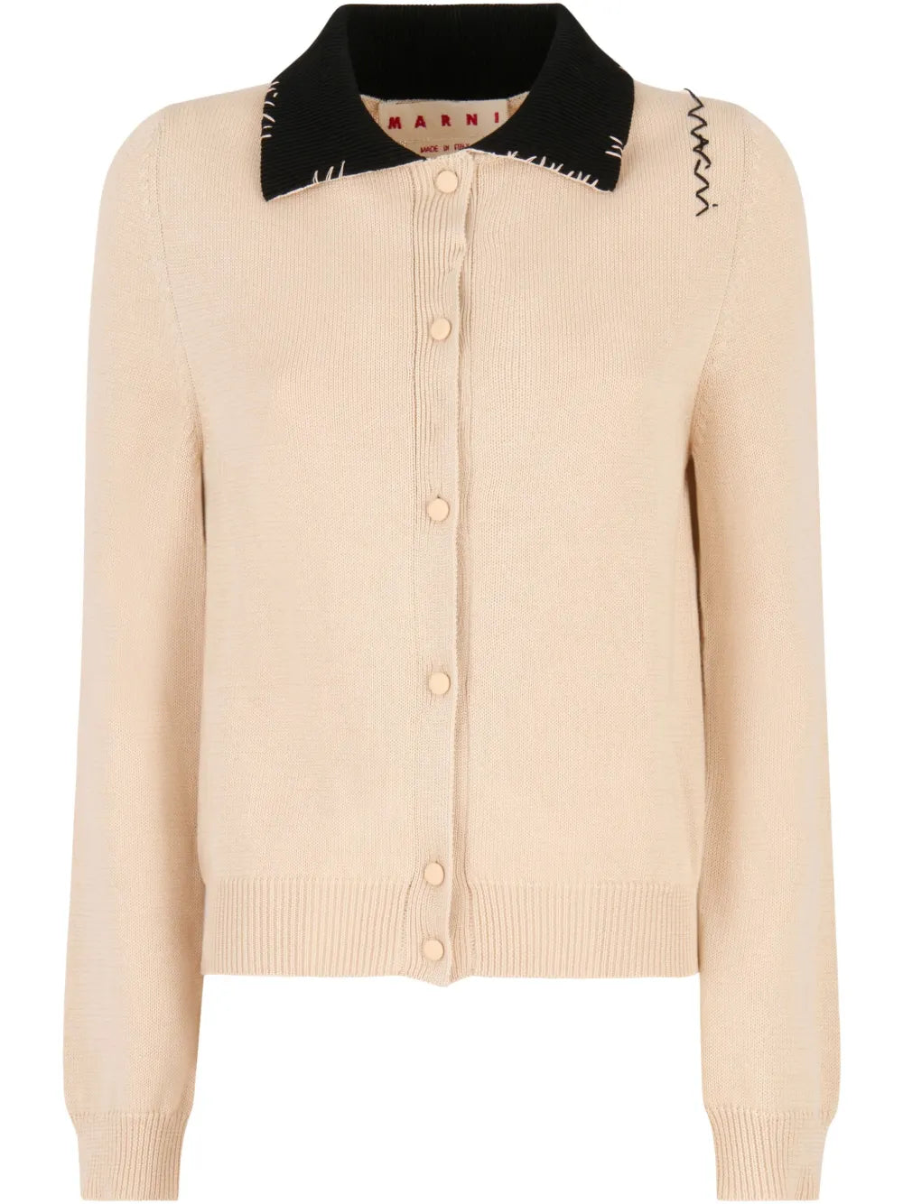 Contrasting-Collar Cardigan