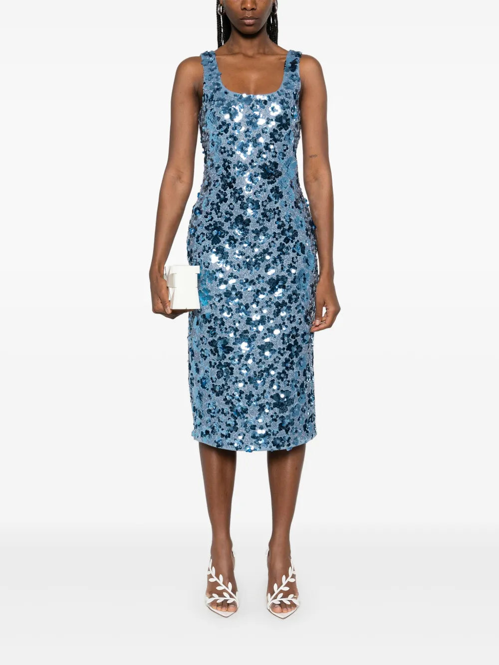 Floral-Embellished Scuba Midi Dress