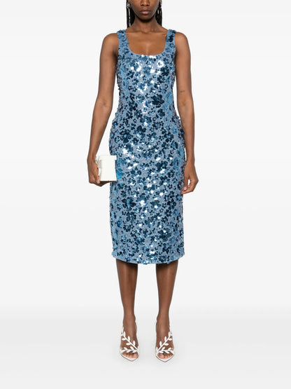 Floral-Embellished Scuba Midi Dress