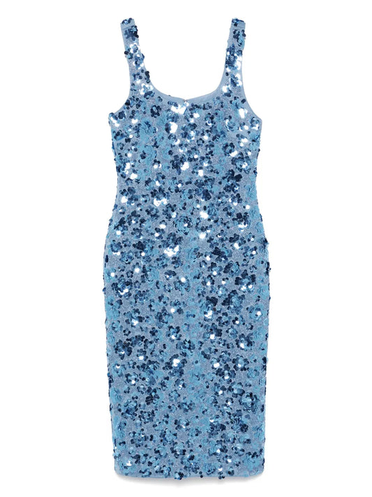 Floral-Embellished Scuba Midi Dress