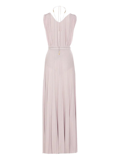 Pleated Maxi Dress With Halter Neckline