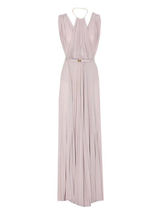 Pleated Maxi Dress With Halter Neckline