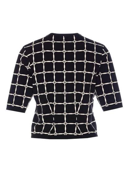 Grid-Patterned Double-Breasted Top
