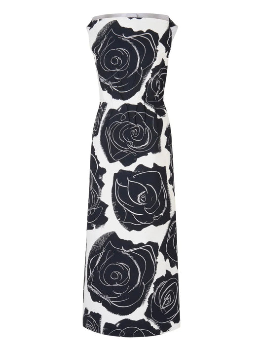 Rose-Print Midi Dress