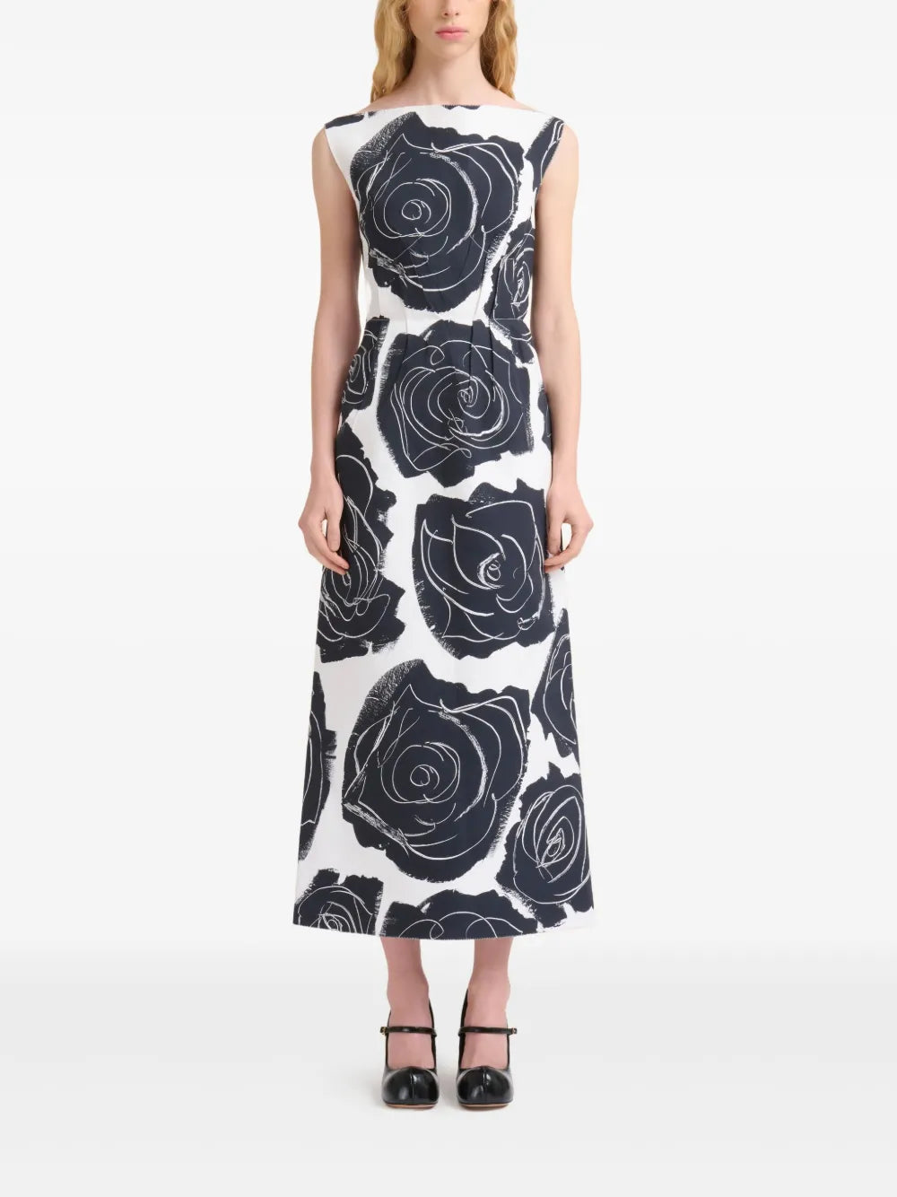 Rose-Print Midi Dress