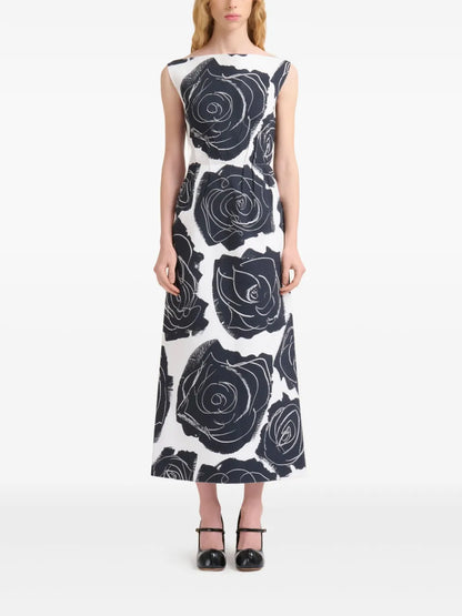 Rose-Print Midi Dress