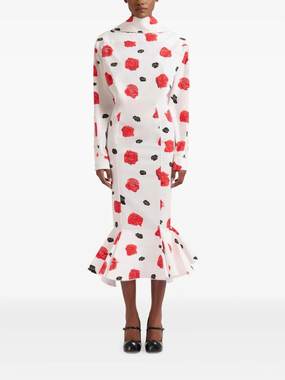Rose-Print Midi Dress