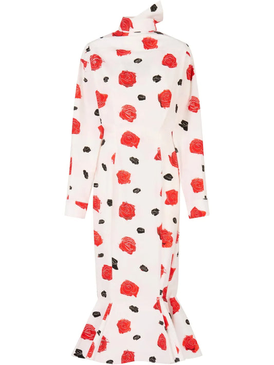 Rose-Print Midi Dress