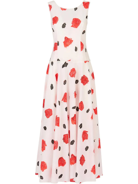 Rose-Print Midi Dress