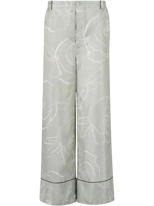 Rose-Print Palazzo Pants