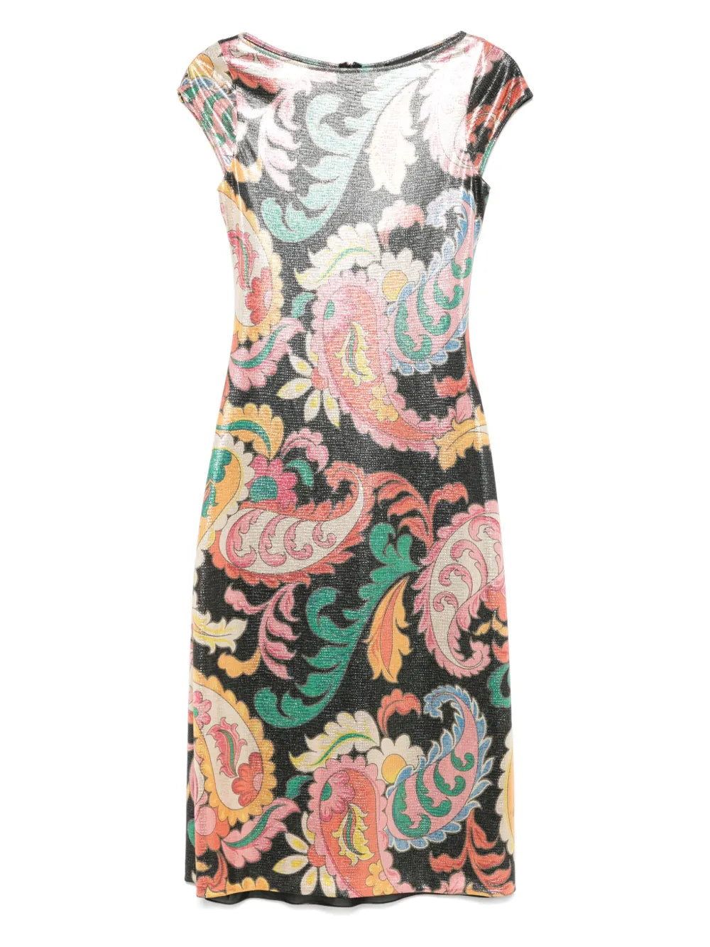 Paisley-Print Laminated Midi Dress