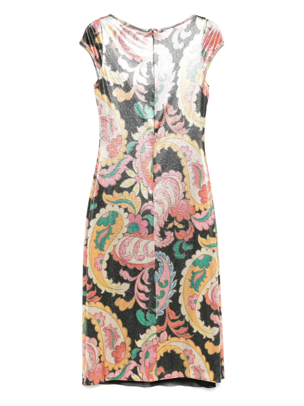 Paisley-Print Laminated Midi Dress
