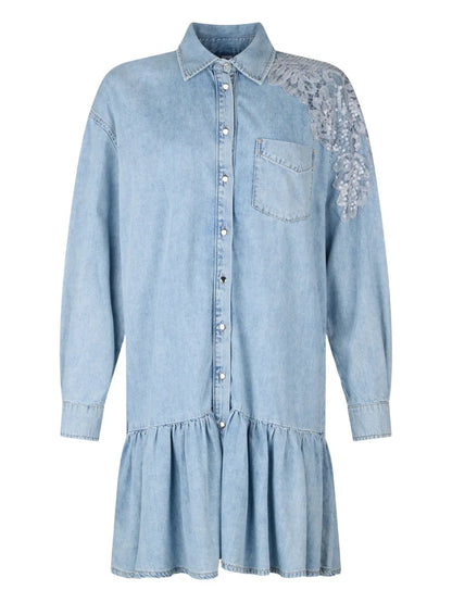 Lace-Detail Denim Dress