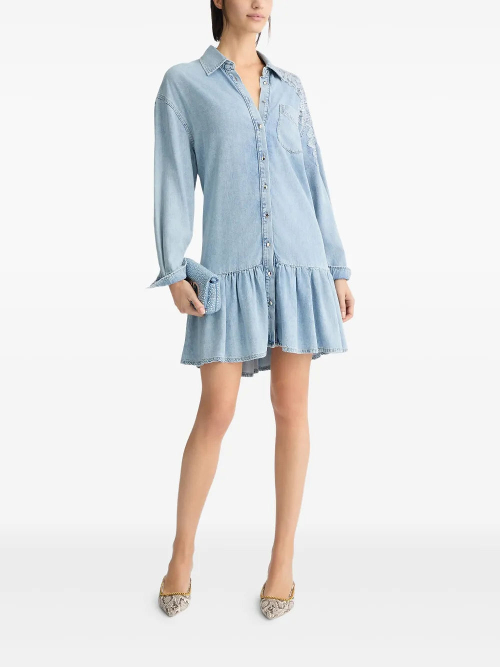 Lace-Detail Denim Dress