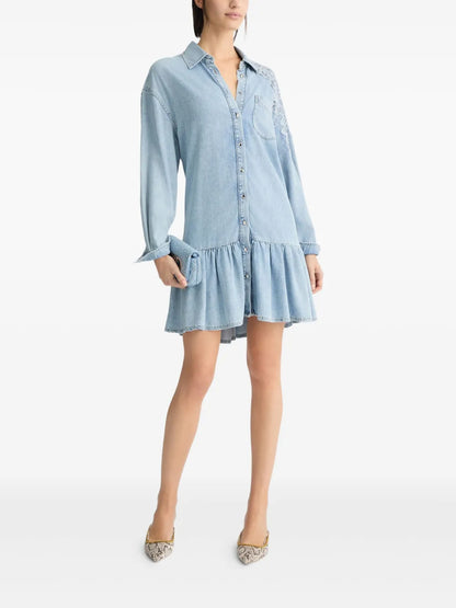 Lace-Detail Denim Dress