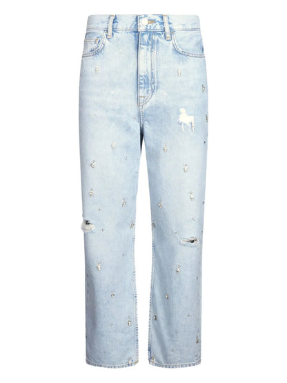 Rhinestone-Embellished Straight-Leg Jeans