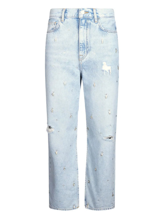 Rhinestone-Embellished Straight-Leg Jeans