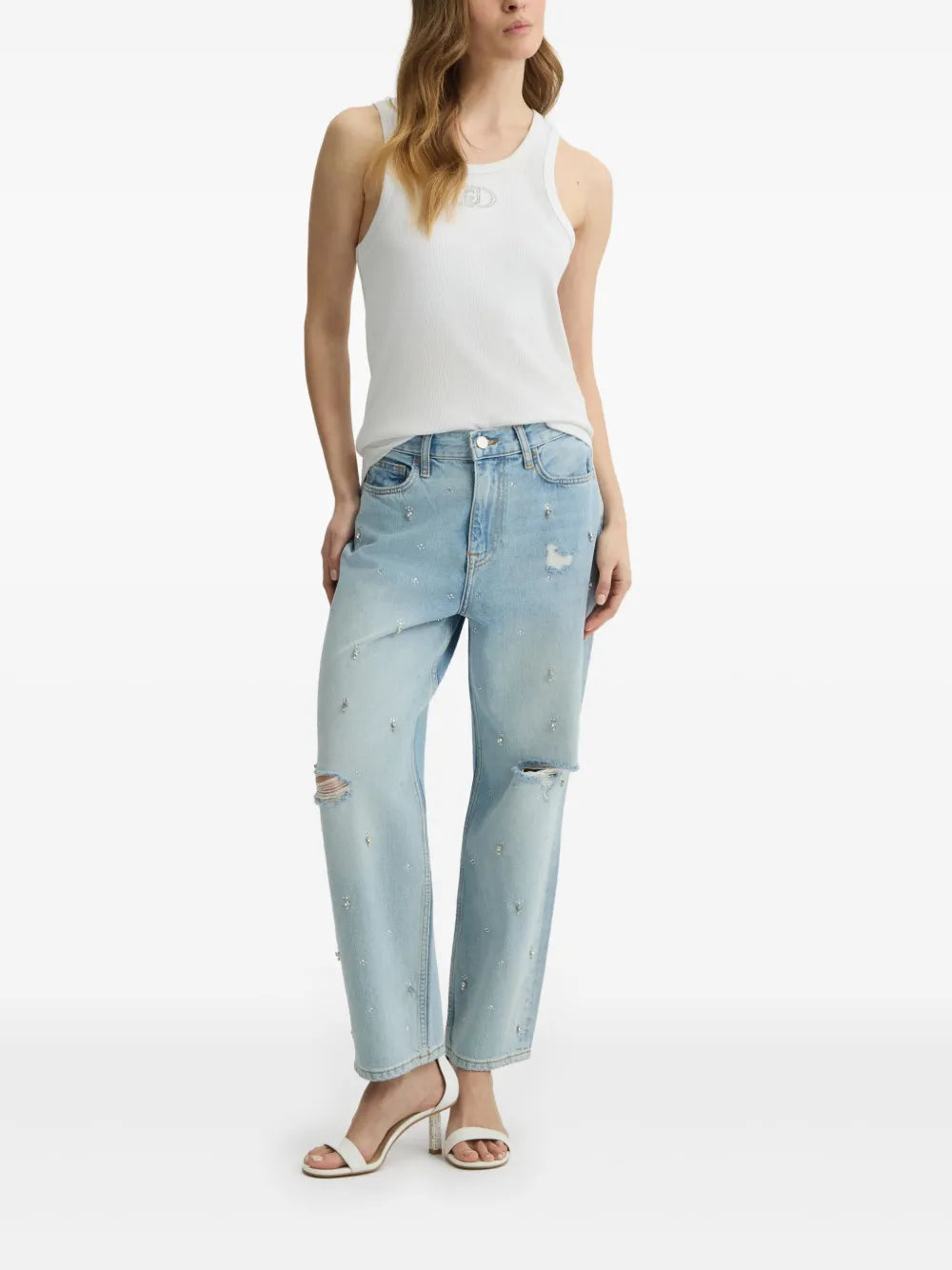Rhinestone-Embellished Straight-Leg Jeans