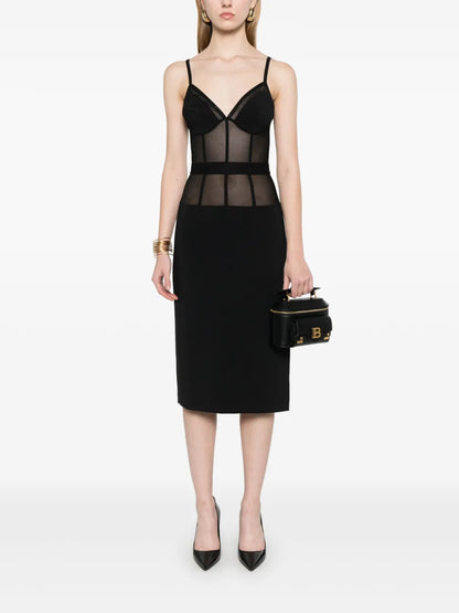Crepe Tulle Midi Dress
