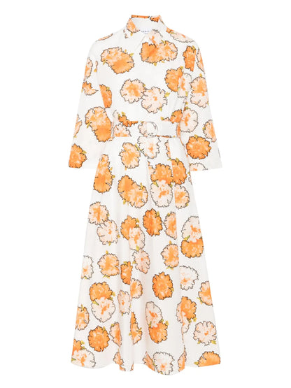 Carnation-Print Shirt Midi Dress