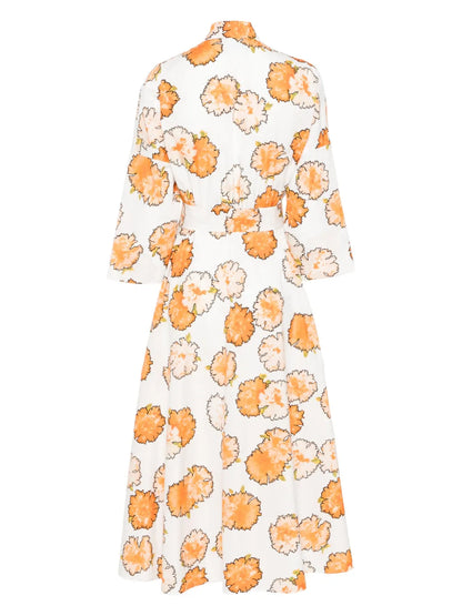 Carnation-Print Shirt Midi Dress
