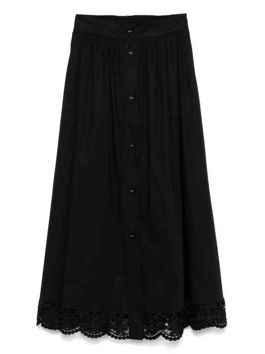 Lace-Trim Midi Skirt