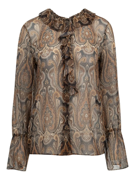 Cecily Ruffle-Detail Paisley-Print Blouse