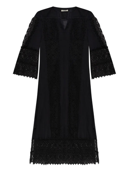 Lace-Panel Midi Dress