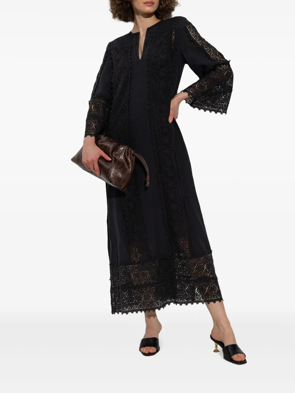 Lace-Panel Midi Dress