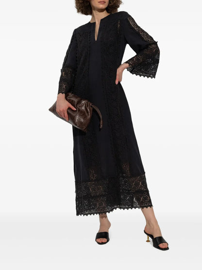 Lace-Panel Midi Dress
