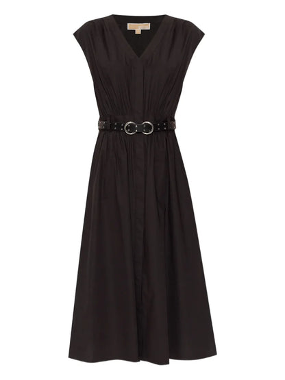 Belted Poplin Midi Dress