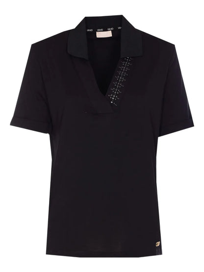 Embellished-Collar Polo Top