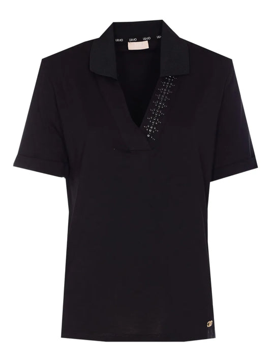 Embellished-Collar Polo Top