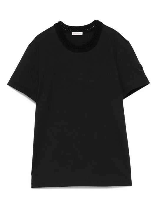 Crochet-Accent Cotton T-Shirt