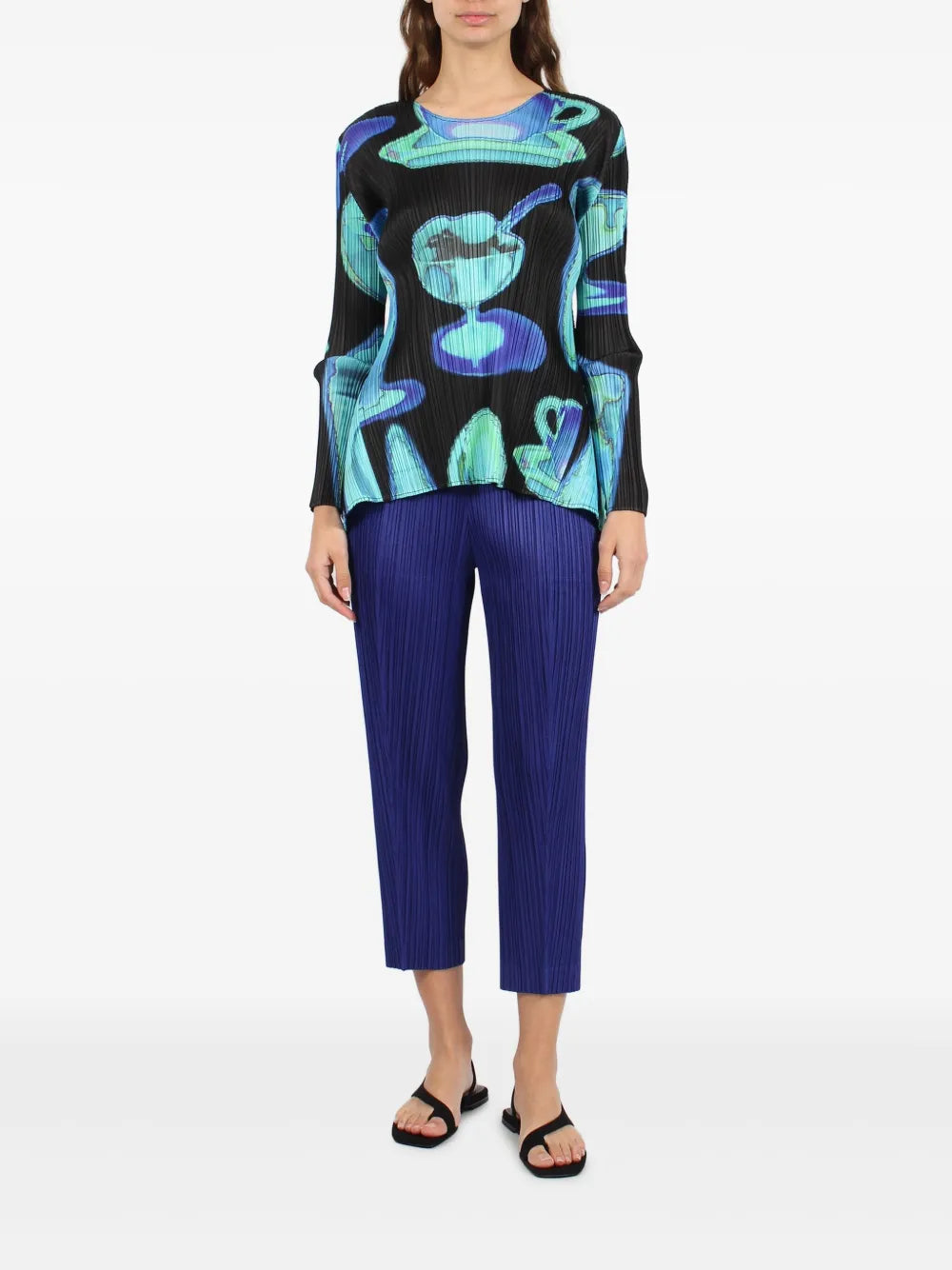 Pleated Abstract-Print Top