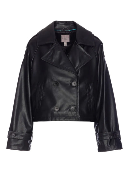 Double-Breasted Faux-Leather Jacket