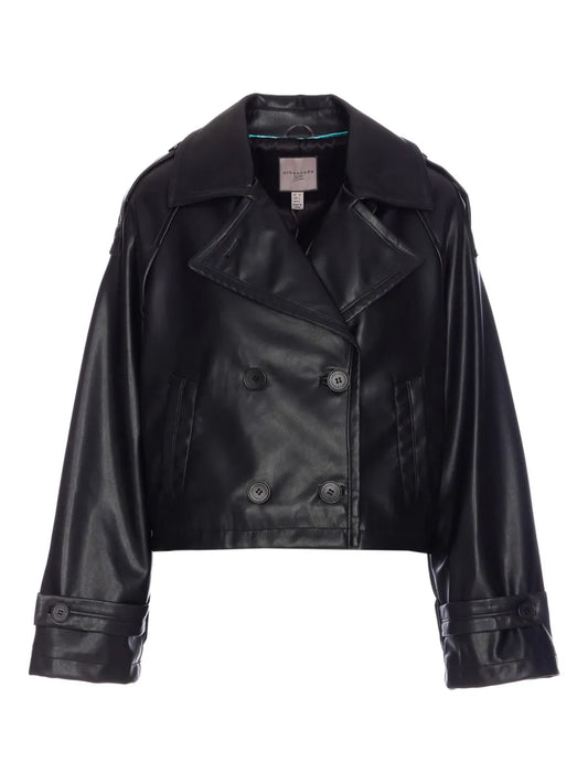 Double-Breasted Faux-Leather Jacket