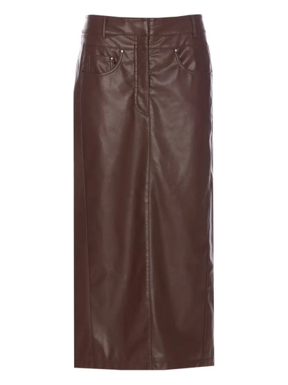 Faux-Leather Midi Skirt