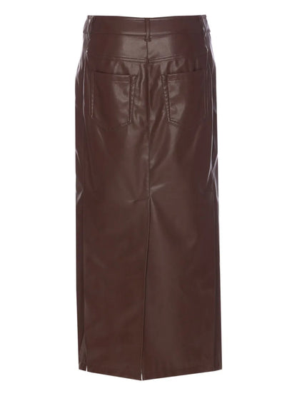 Faux-Leather Midi Skirt
