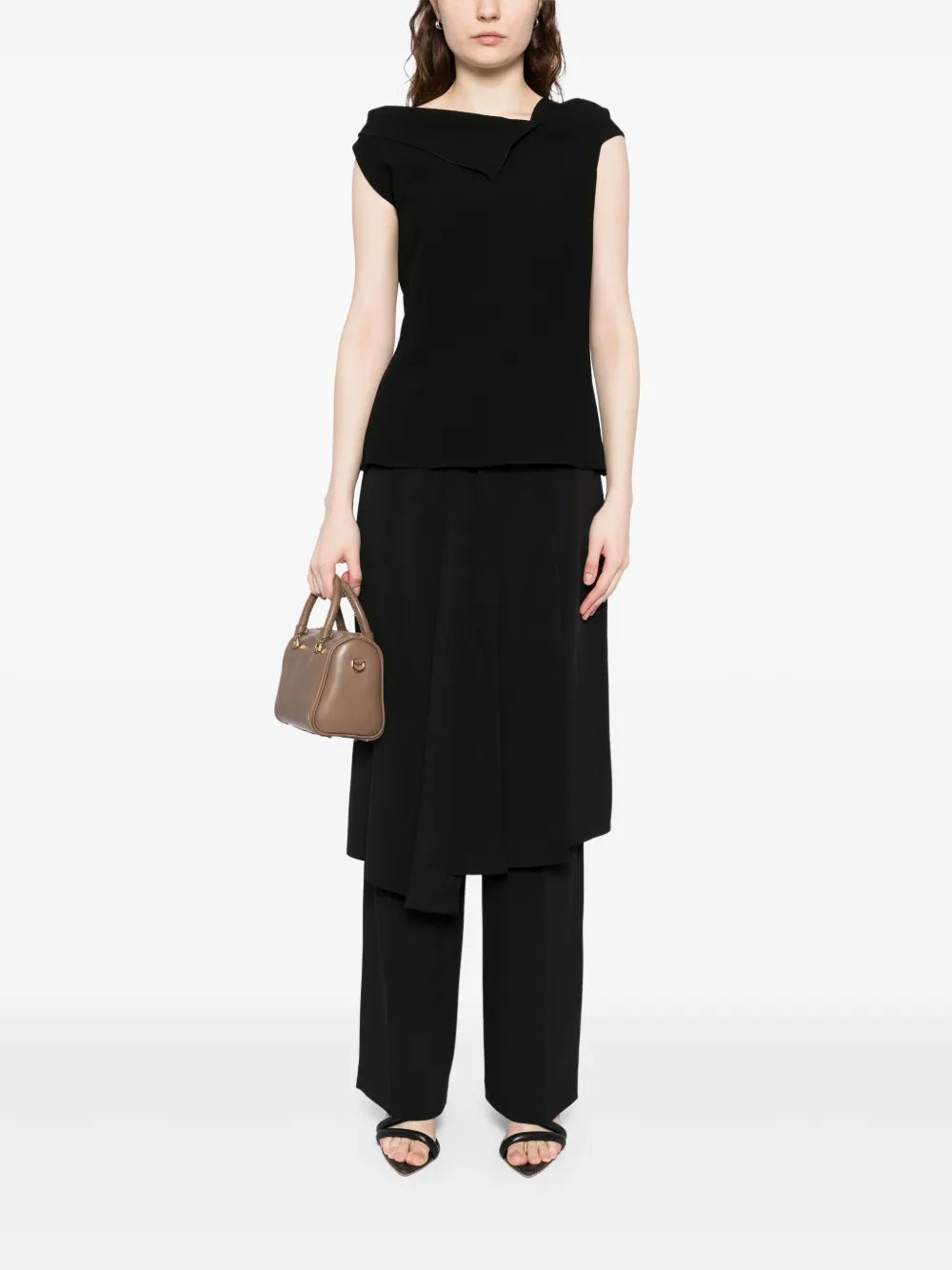 Asymmetrically Pleated Straight Trousers