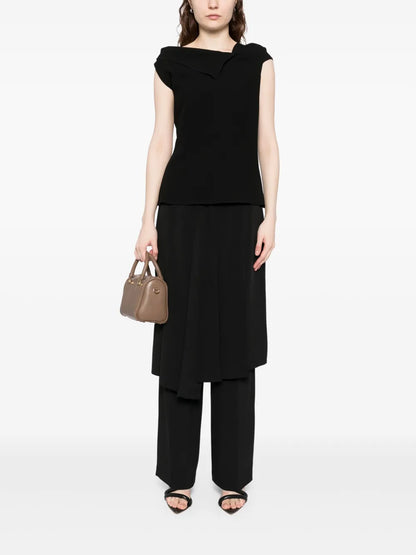 Asymmetrically Pleated Straight Trousers