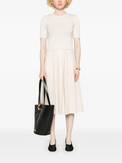 Contrast-Panel Midi Dress