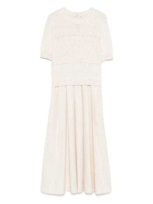 Contrast-Panel Midi Dress