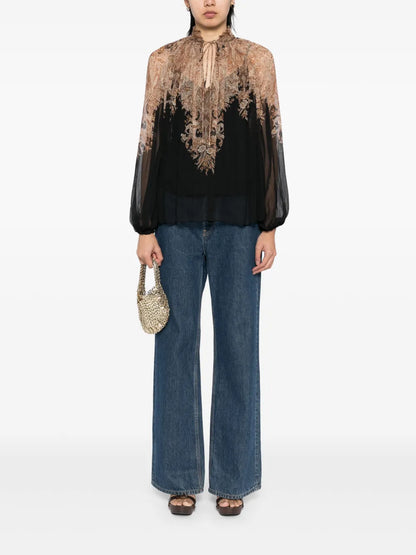 Drawstring Tie Billow Blouse