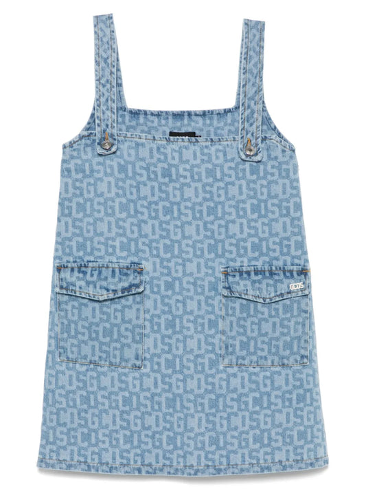 Monogram-Print Denim Mini Dress