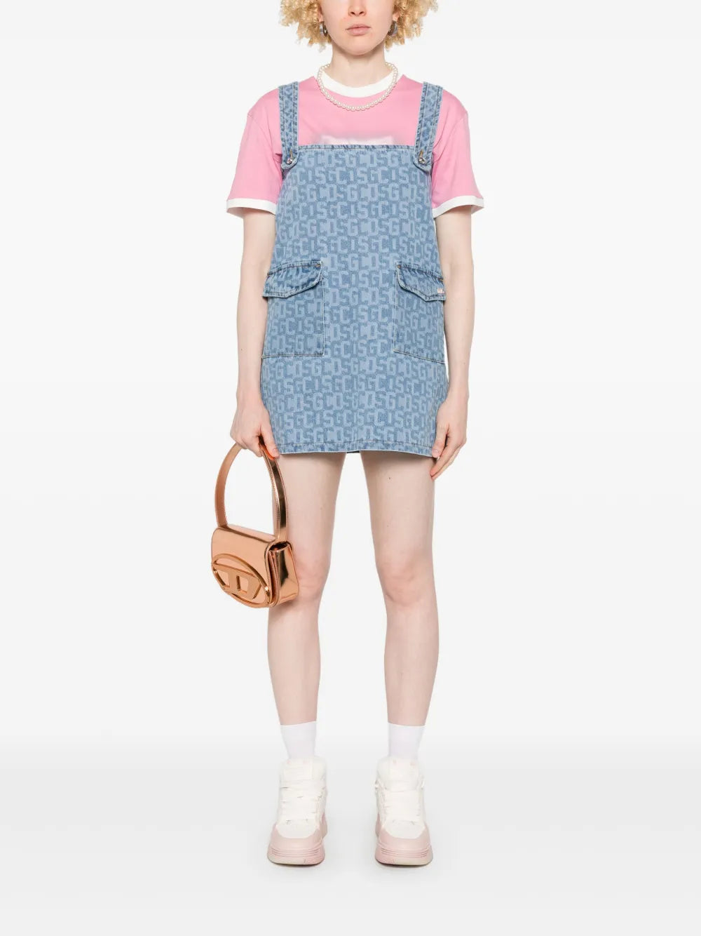 Monogram-Print Denim Mini Dress