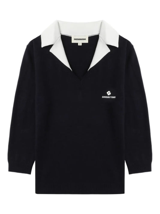 Contrasting-Collar Top