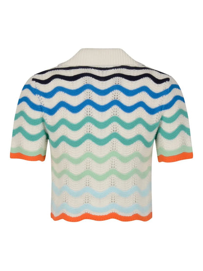 Wave-Pattern Polo Top